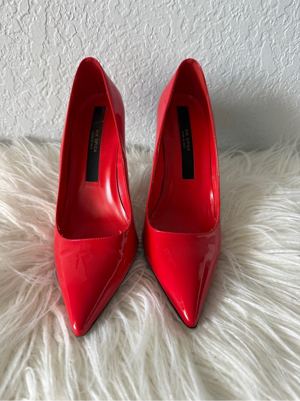 Via Spiga Bright Red Patent Pointed-Toe Pumps